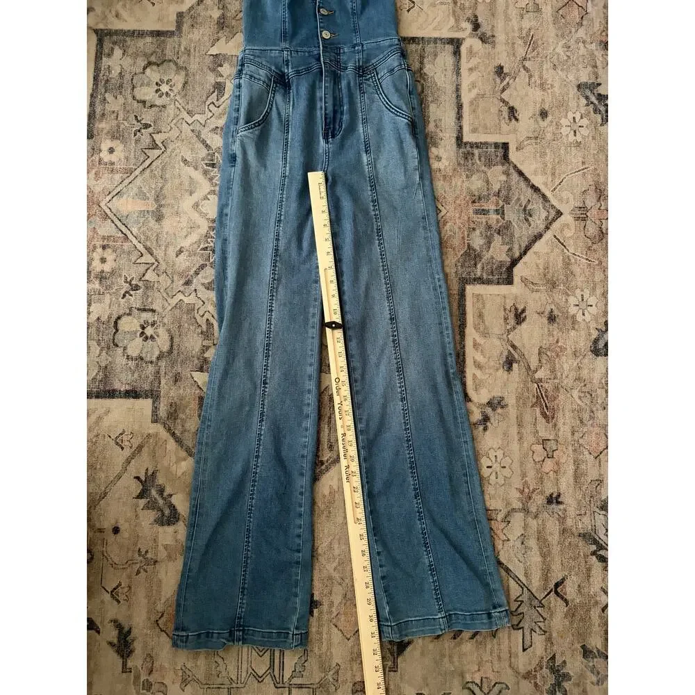 We The Free Free People Denim Halter Jumpsuit Flare Wide Leg Women’s 25